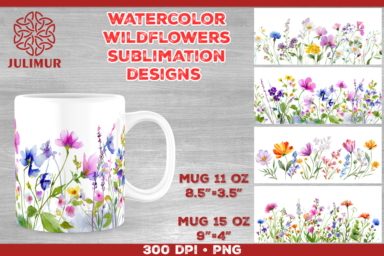 Watercolor Wildflowers Mug Sublimation Design product image 1