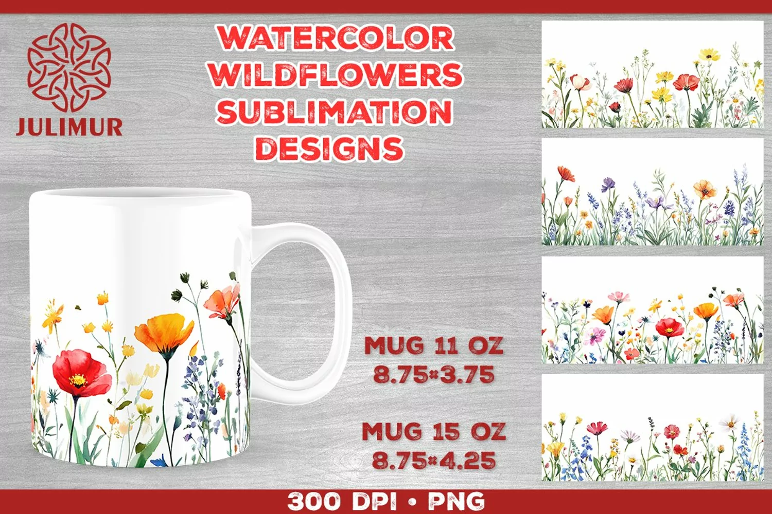 Watercolor Wildflowers Mug Sublimation Design product image 1