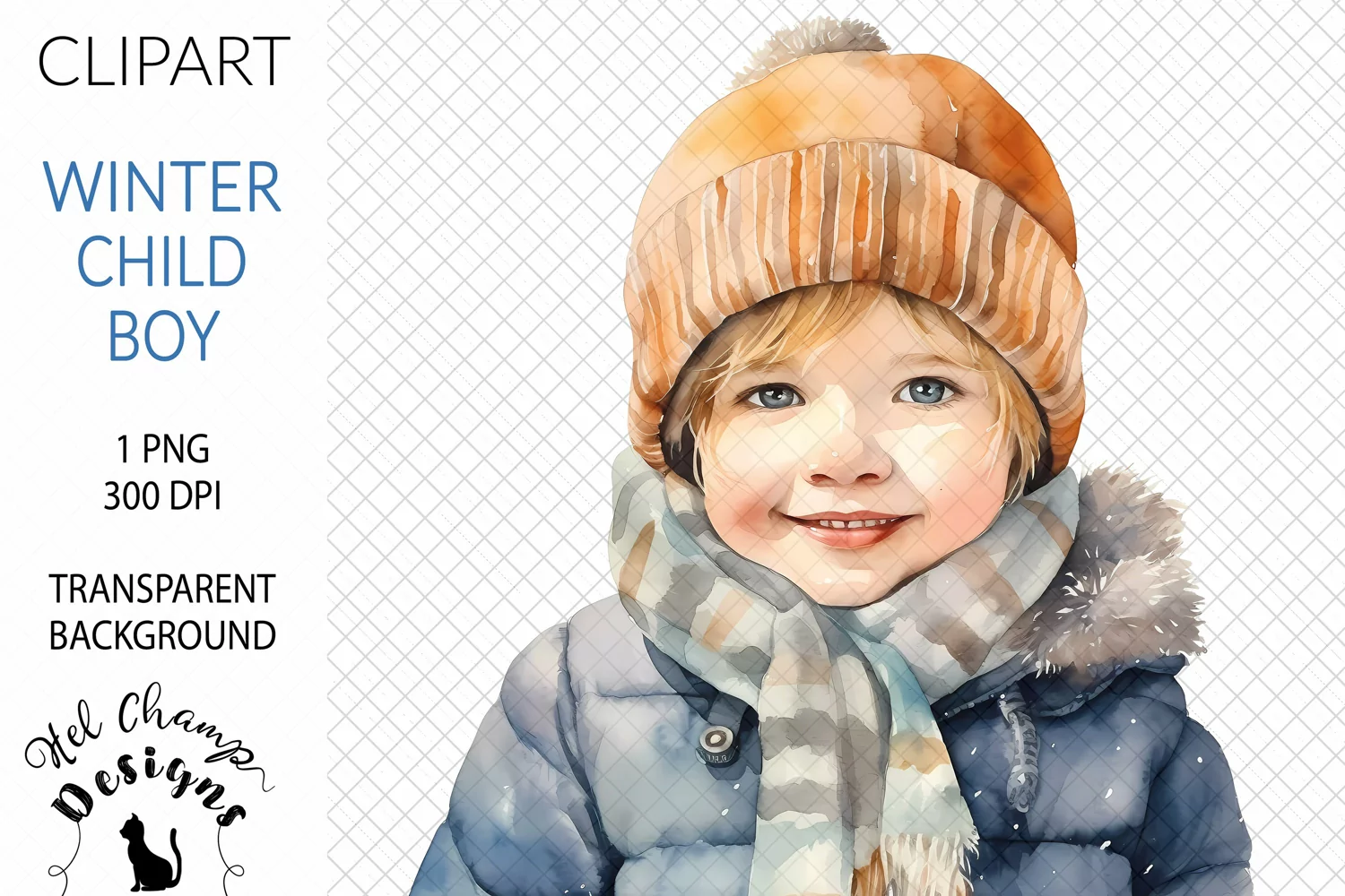 Watercolor winter child boy sublimation clipart transparent