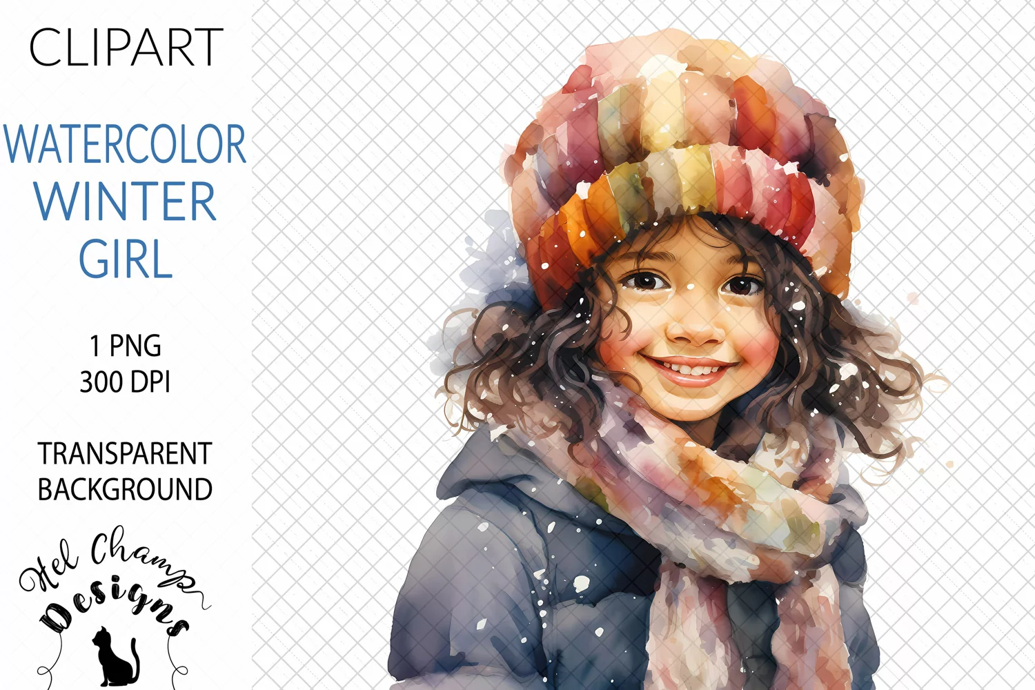 Watercolor winter child girl sublimation clipart transparent png