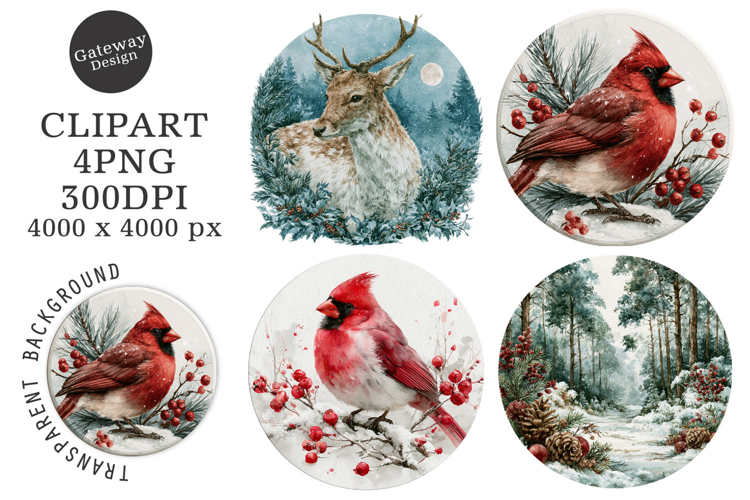 Watercolor Winter Coaster Clipart product image 1