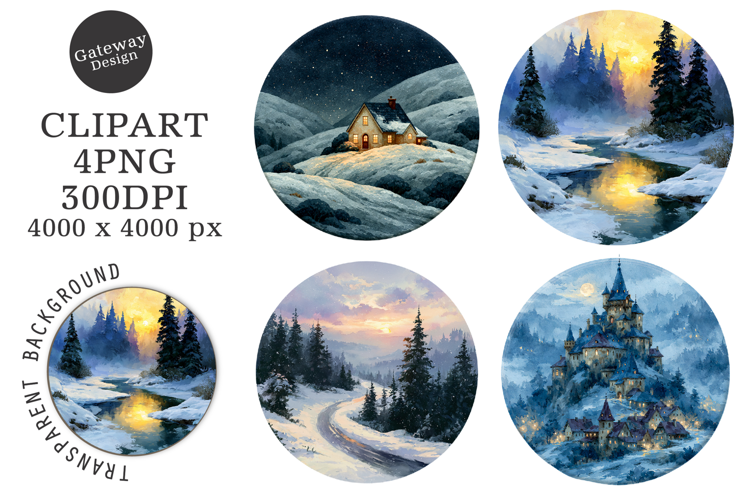 Watercolor Winter Coaster Clipart product image 1
