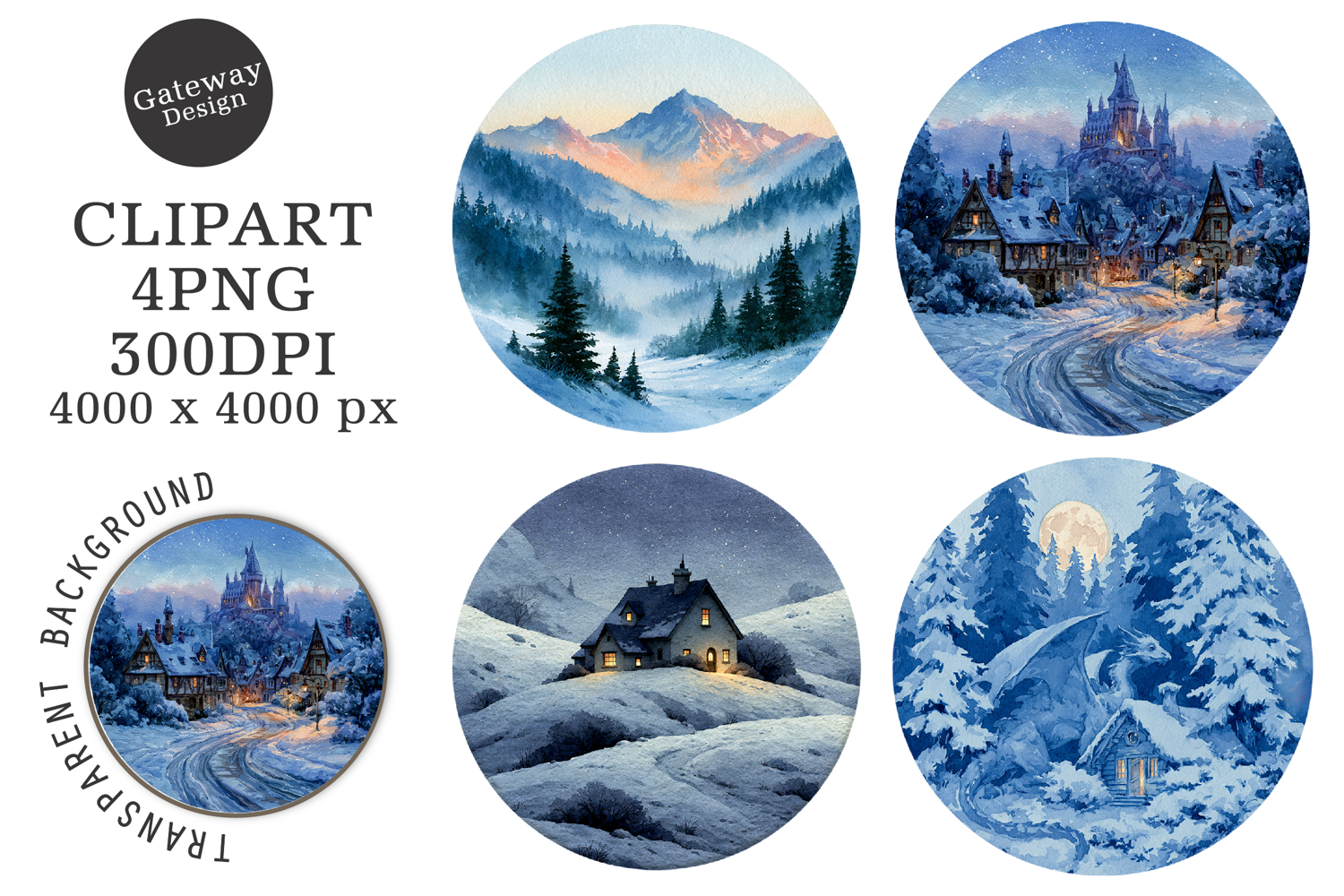 Watercolor Winter Coaster Clipart product image 1