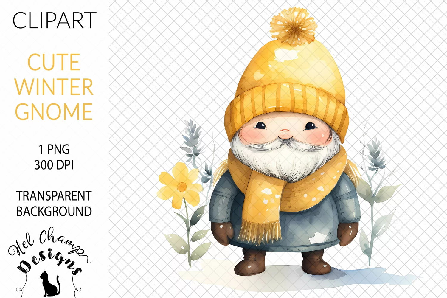 Watercolor winter gnome yellow sublimation clipart transparent png