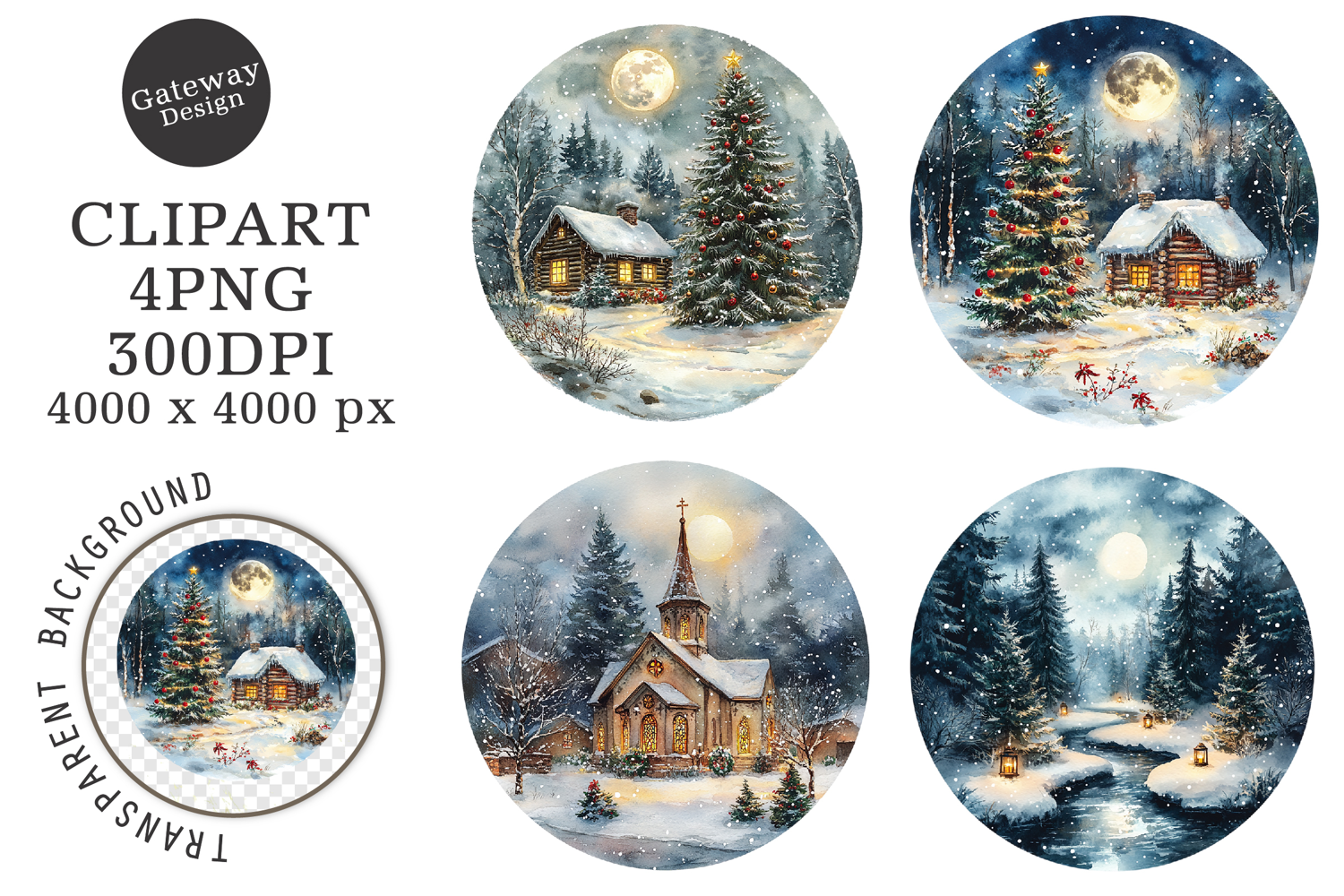 Watercolor Winter Landscape Clipart product image 1