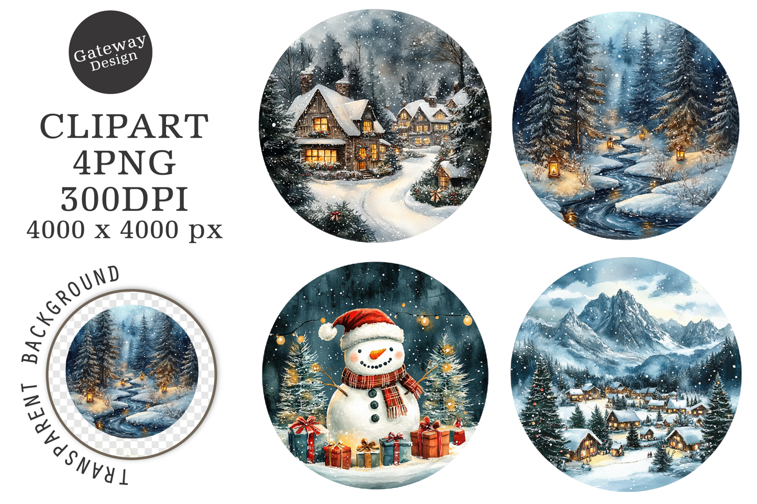 Watercolor Winter Landscape Clipart product image 1
