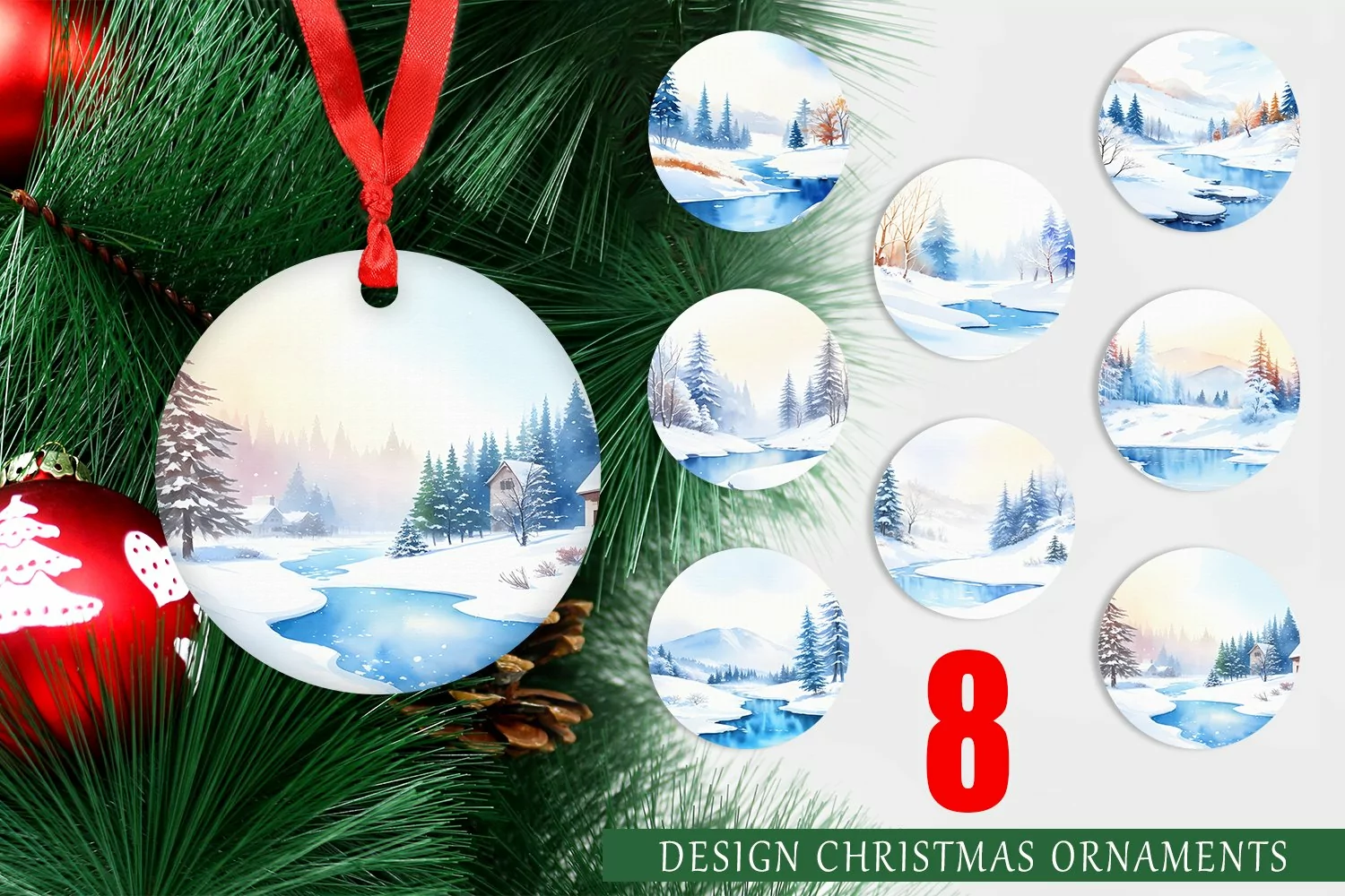 Christmas Ornaments Watercolor Winter Landscapes product image 1