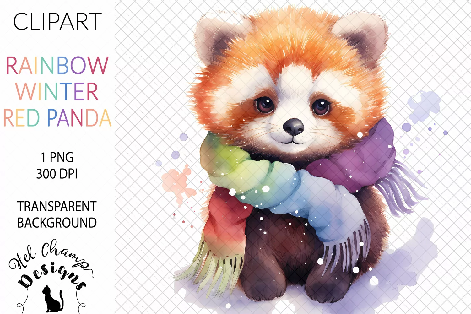 Watercolor winter rainbow red panda sublimation clipart transparent png