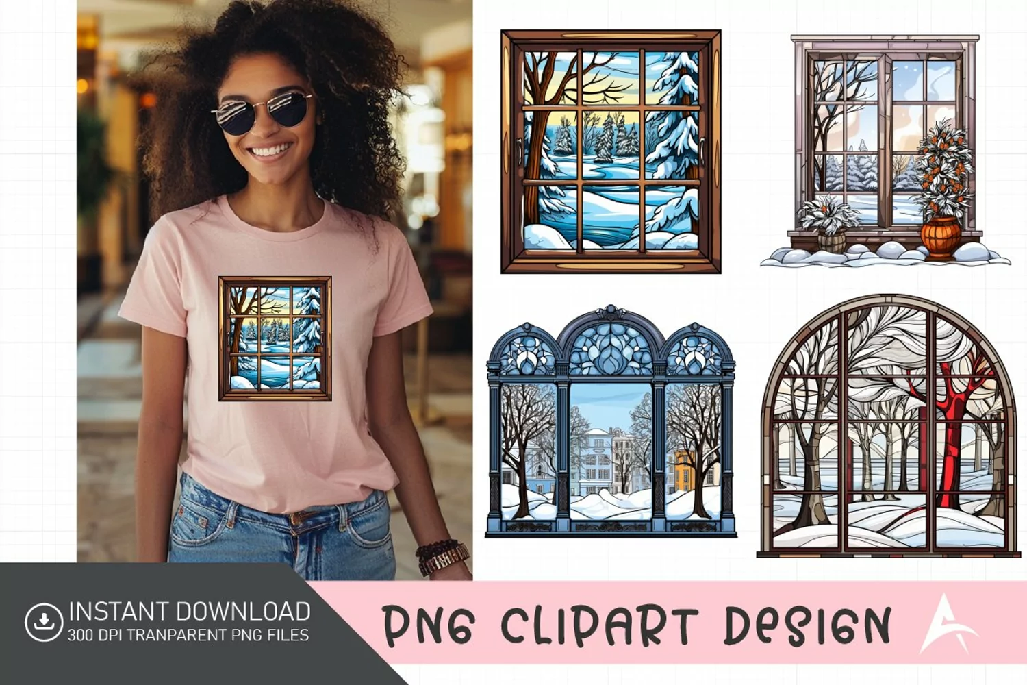 Watercolor Winter Windows Sublimation Clipart product image 1