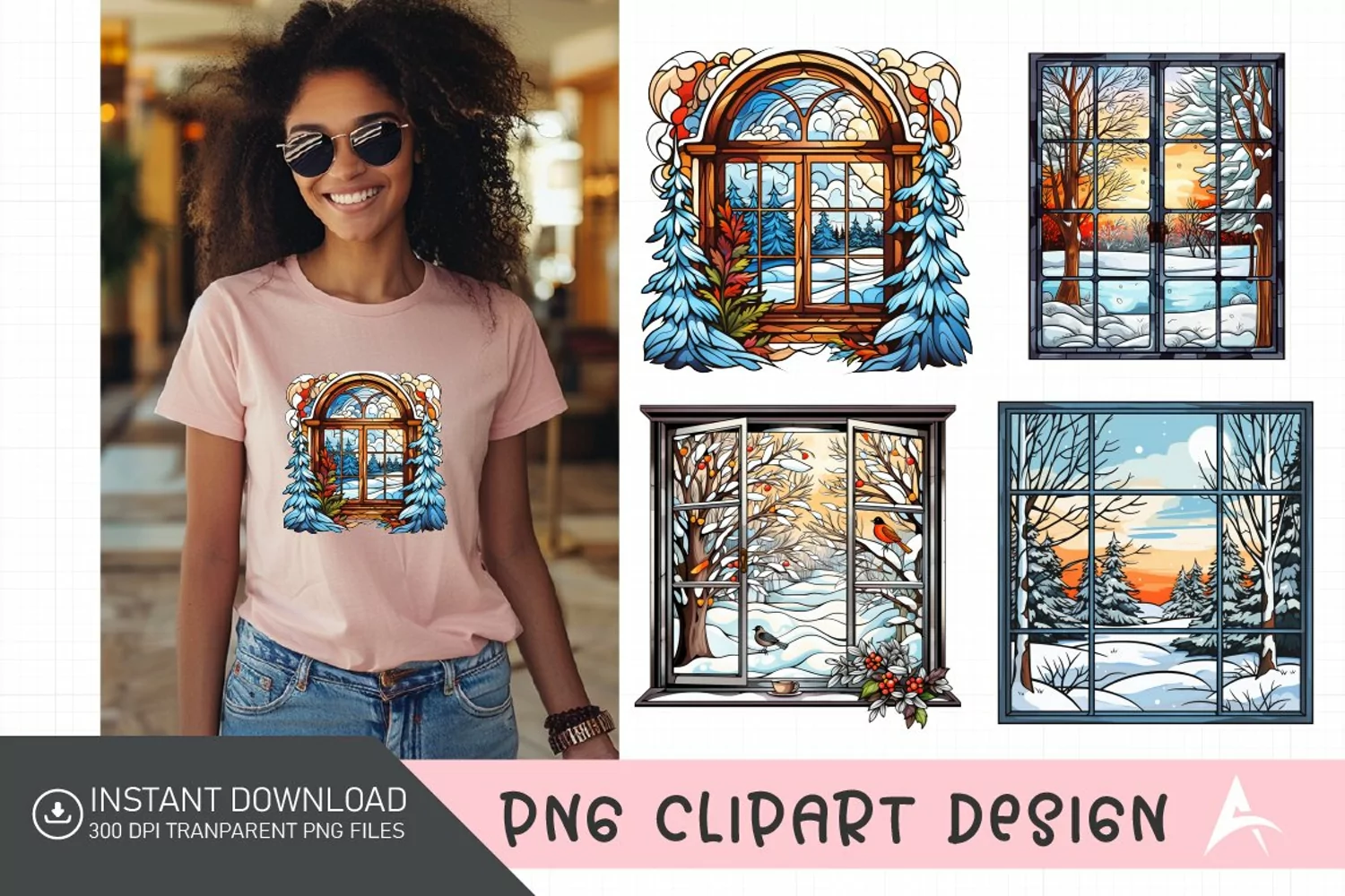 Watercolor Winter Windows Art Clipart product image 1