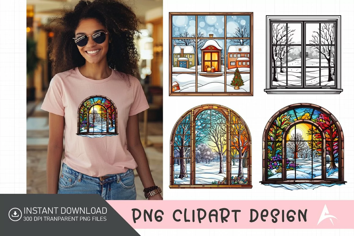 Watercolor Winter Windows Clipart product image 1