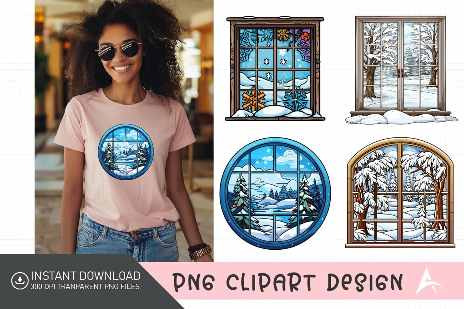 Watercolor Winter Windows Clipart Design product image 1