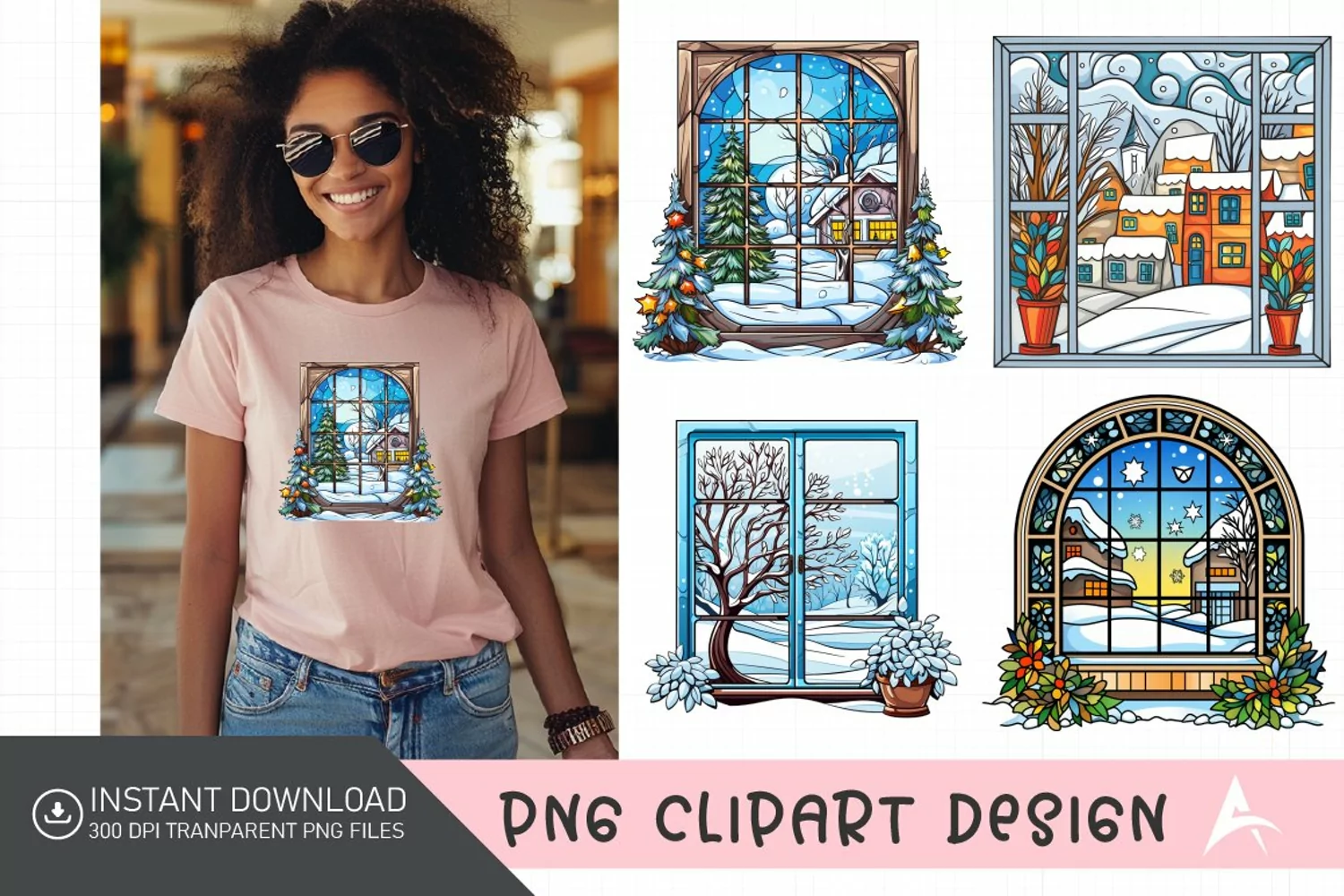 Watercolor Winter Windows Clipart product image 1