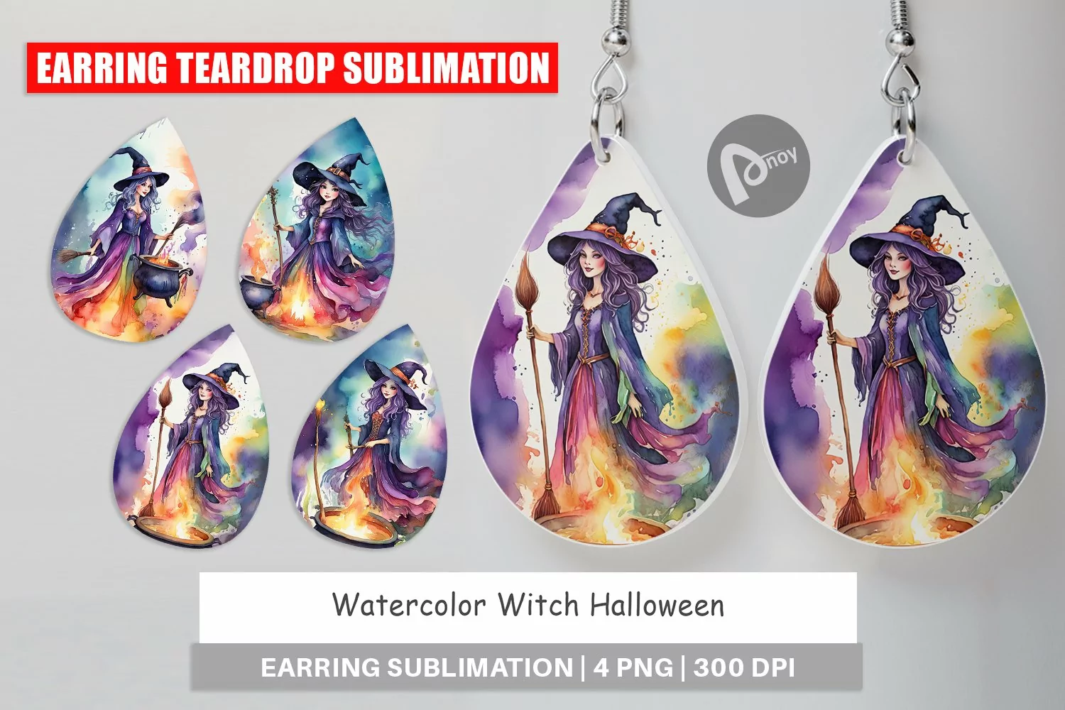 Earring Teardrop Watercolor Witch product image 1