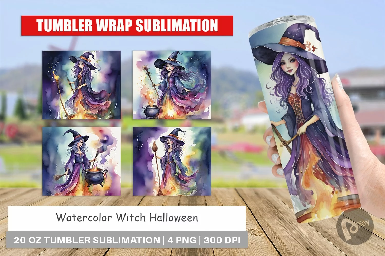 Tumbler Wrap Watercolor Witch product image 1