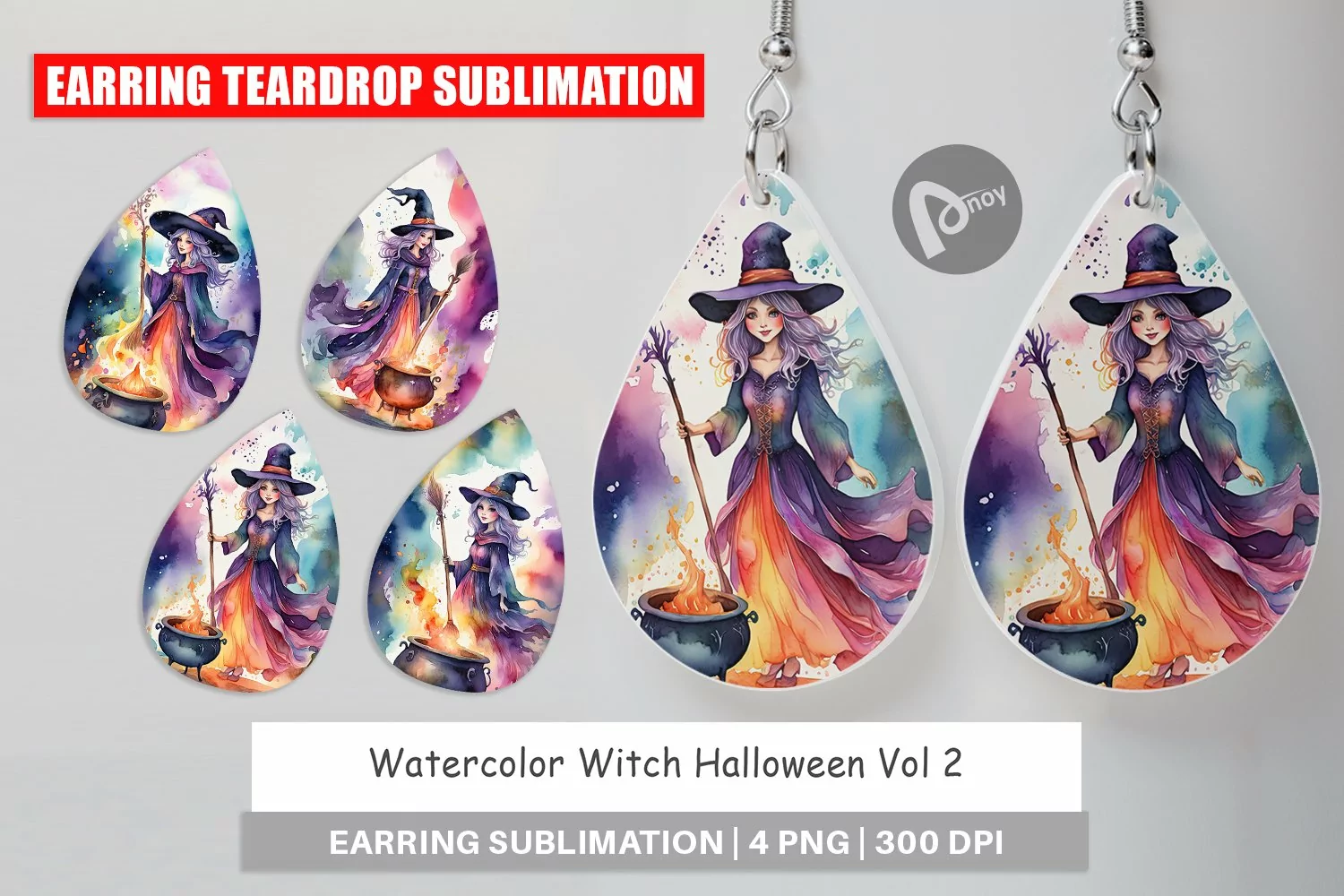 Earring Teardrop Watercolor Witch product image 1