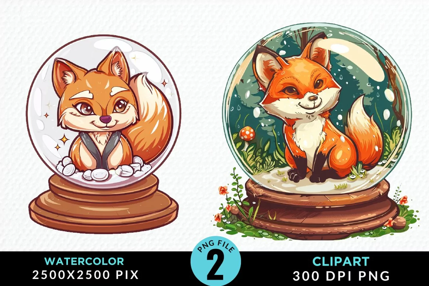 Watercolor Witchy Foxes Artwork Clipart product image 1