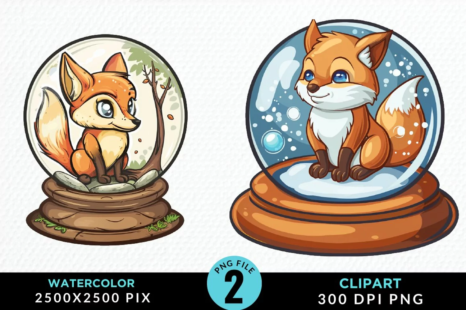 Watercolor Witchy Foxes Artwork Clipart product image 1