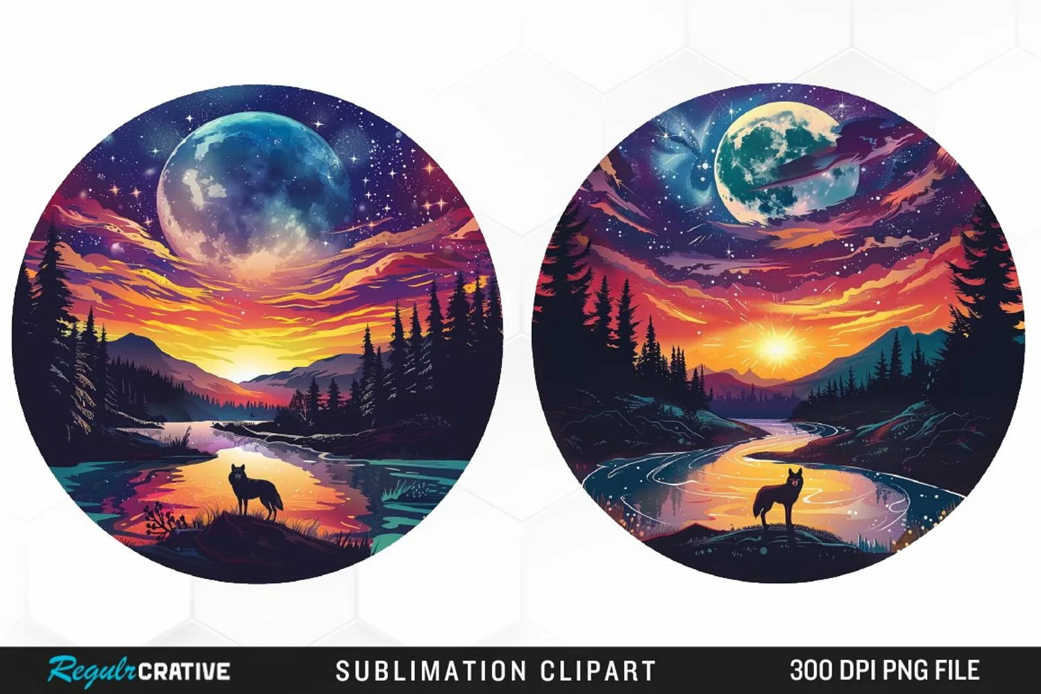 Watercolor Wolf Sublimation PNG Clipart product image 1