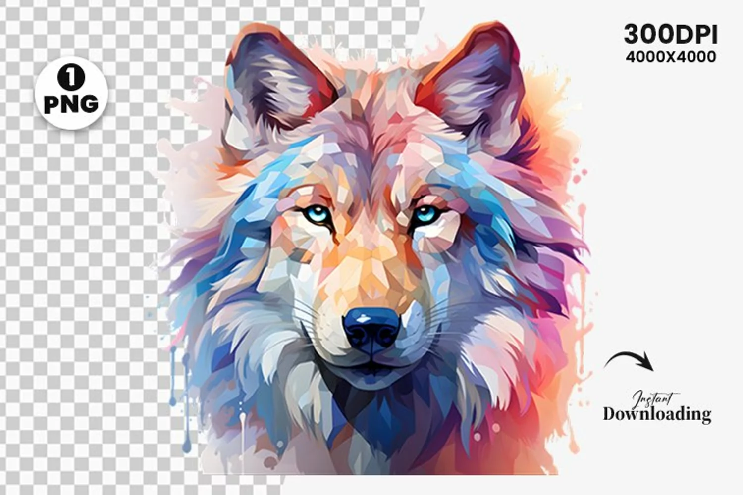 Watercolor wolf illustration sublimation clipart png design product image 1