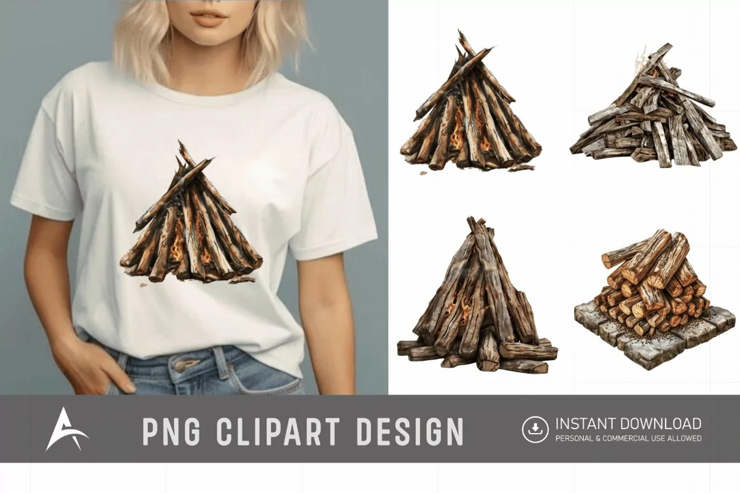 Watercolor Wooden Bonfire Clipart product image 1