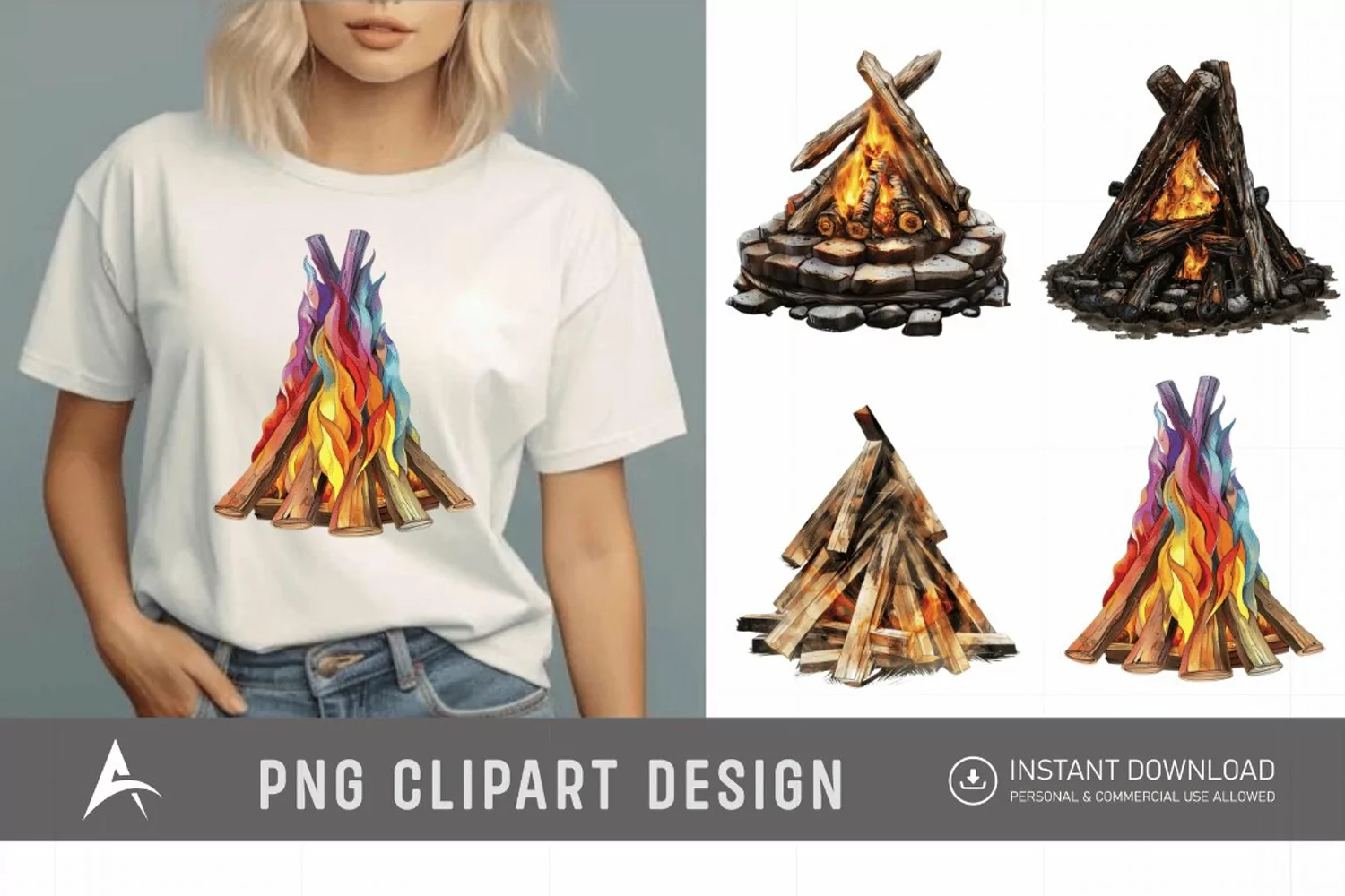 Watercolor Wooden Bonfire Clipart product image 1