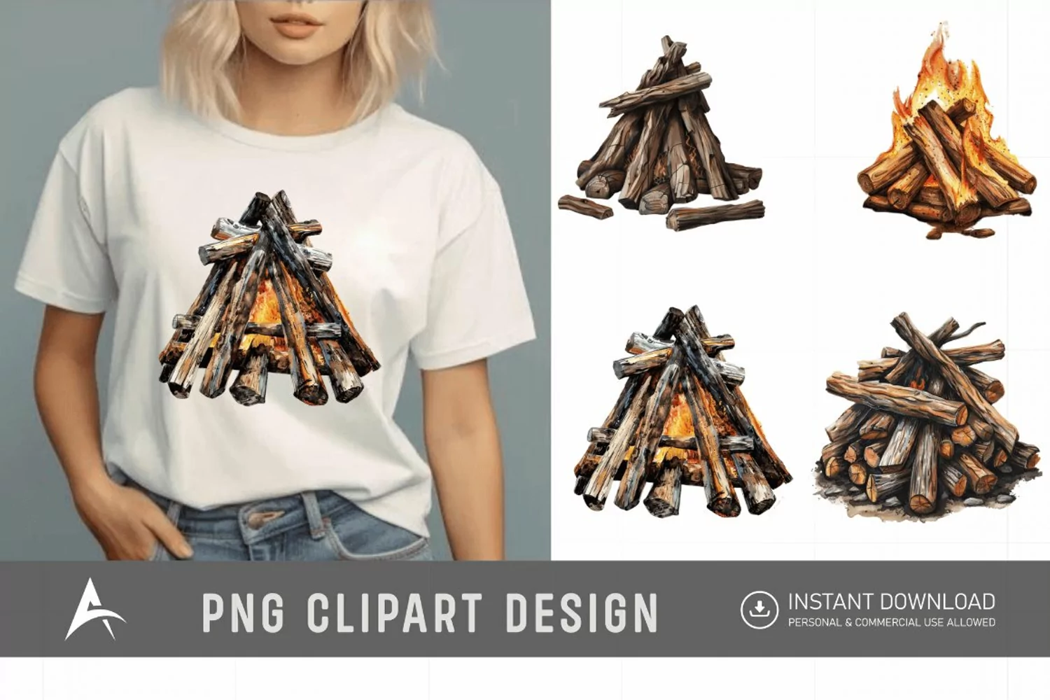 Watercolor Wooden Bonfire Clipart product image 1