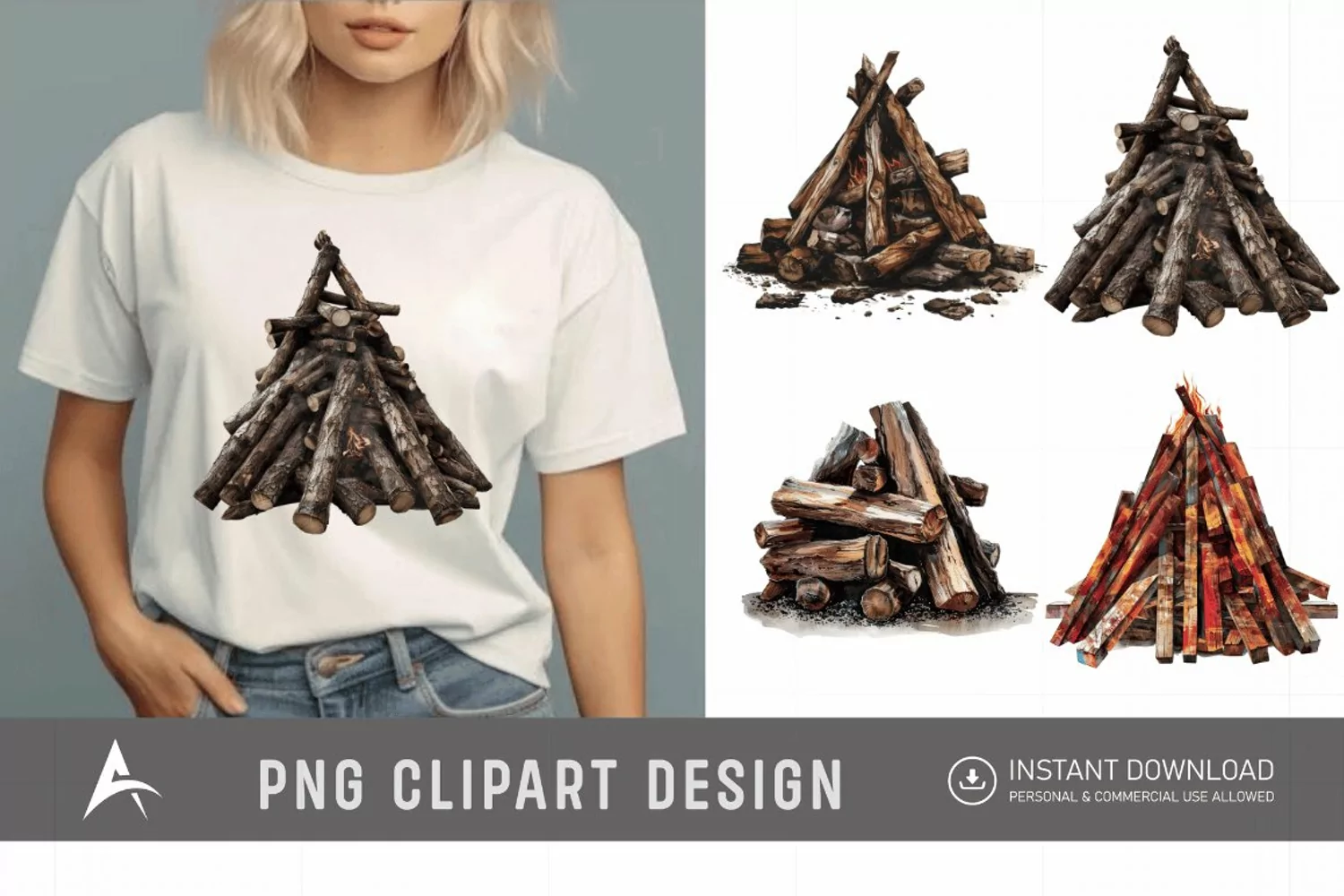 Watercolor Wooden Bonfire Clipart product image 1