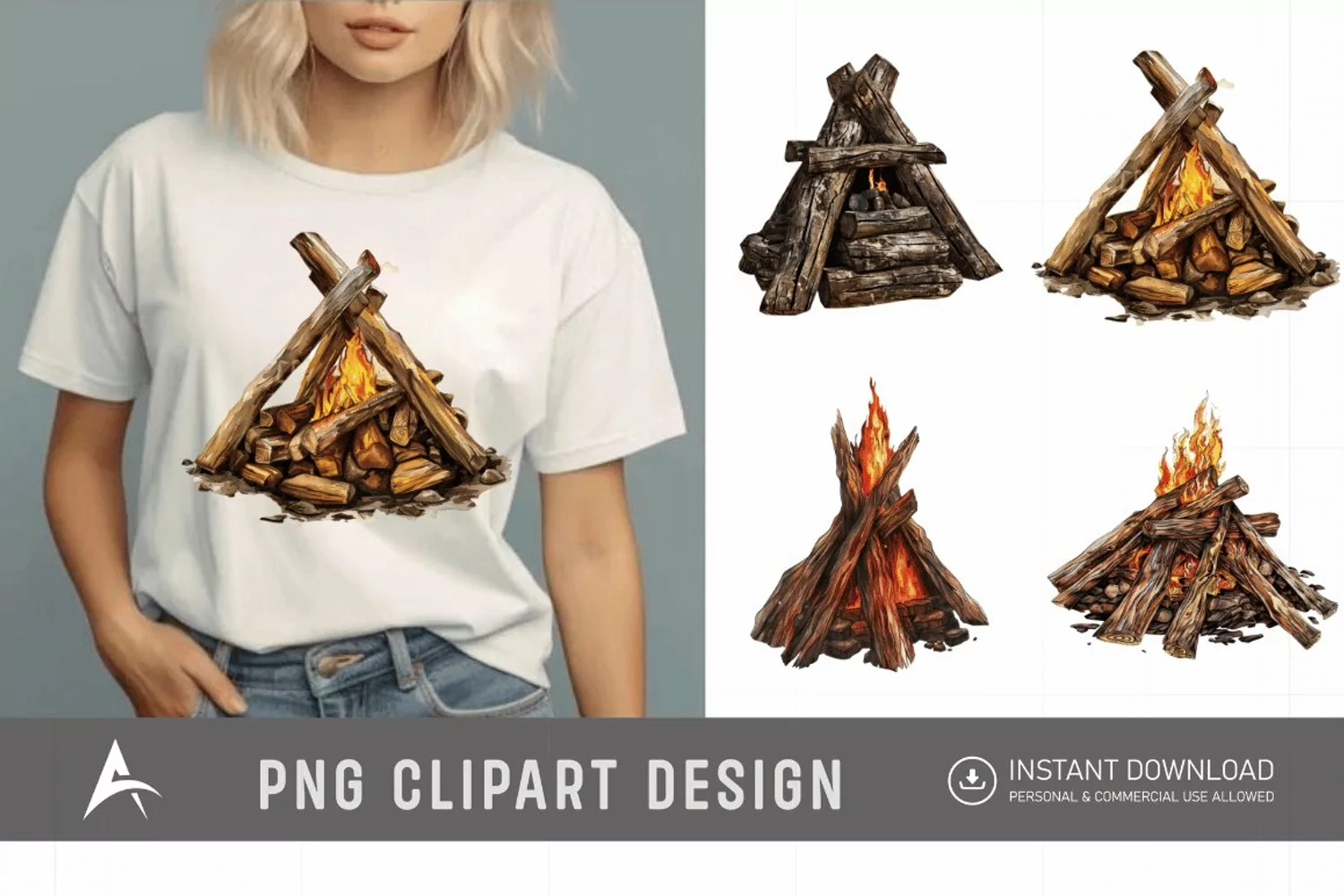 Watercolor Wooden Bonfire Clipart product image 1
