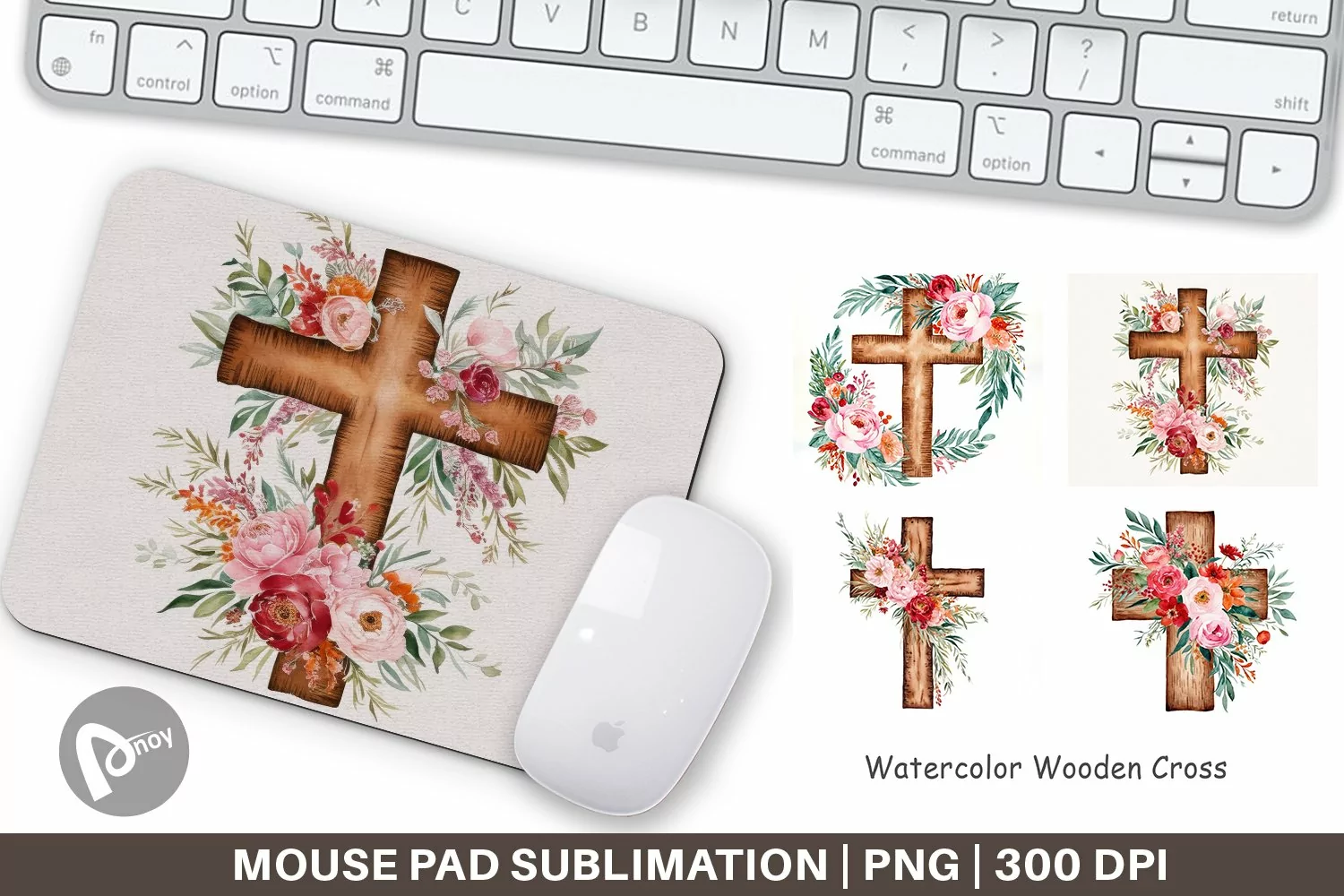 Mouse Pad Watercolor Wooden Cross product image 1