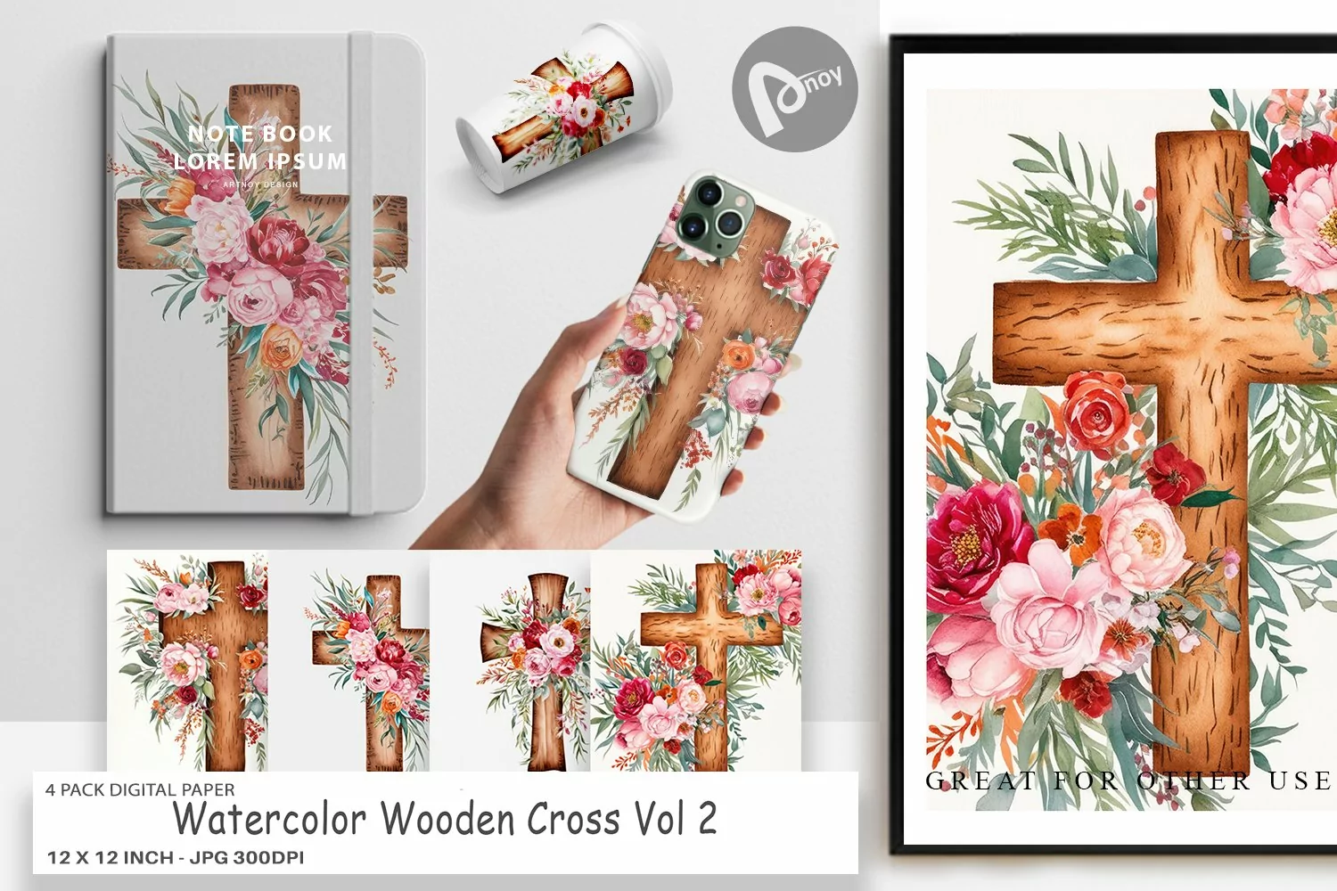Digital Paper Watercolor Wooden Cross product image 1
