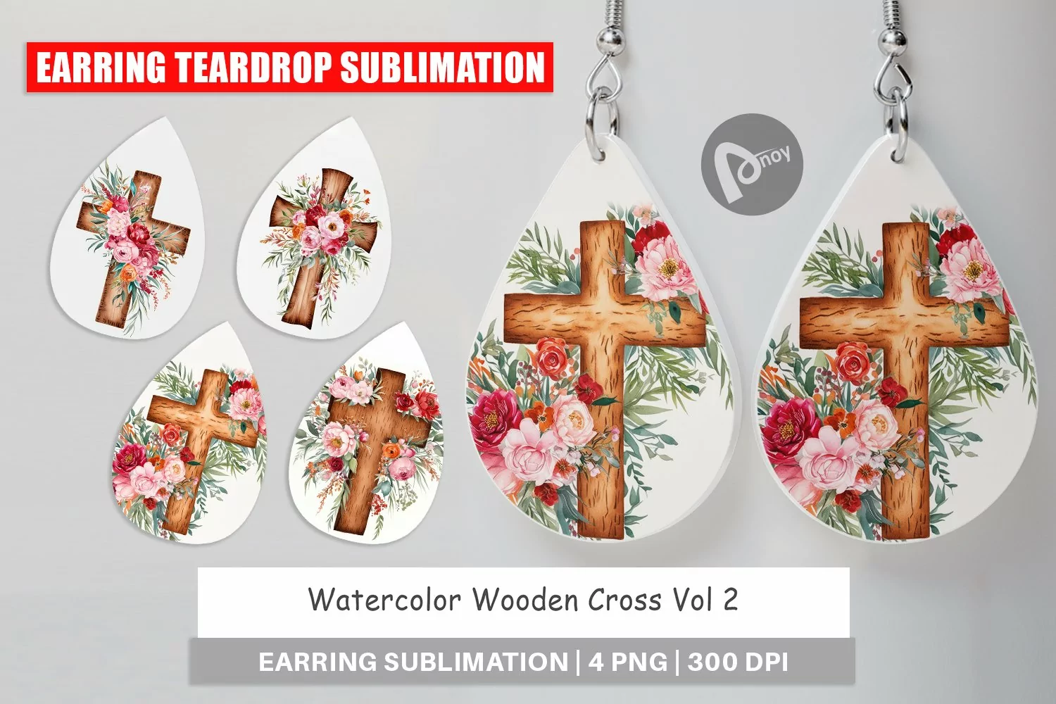 Earring Teardrop Watercolor Wooden Cross product image 1
