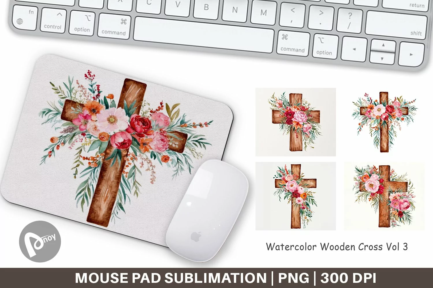 Mouse Pad Watercolor Wooden Cross product image 1