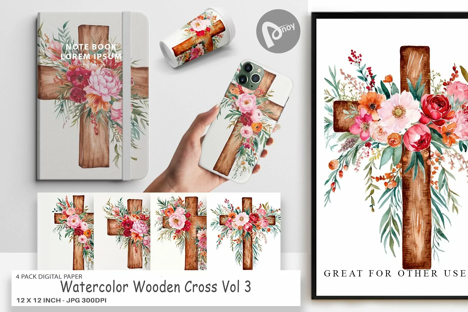 Digital Paper Watercolor Wooden Cross product image 1