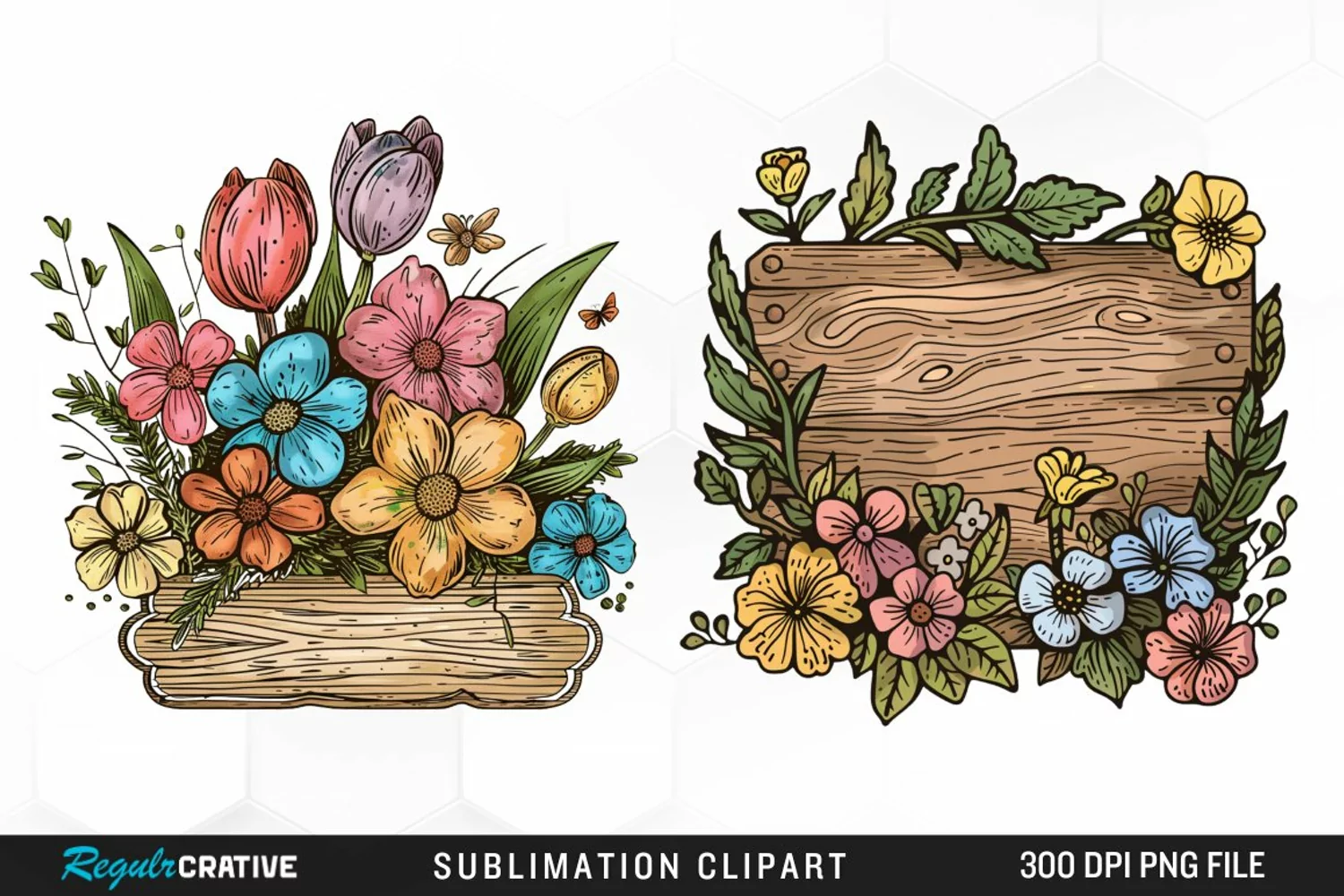 Watercolor Wooden Spring Plaques Exquisite Clipart product image 1