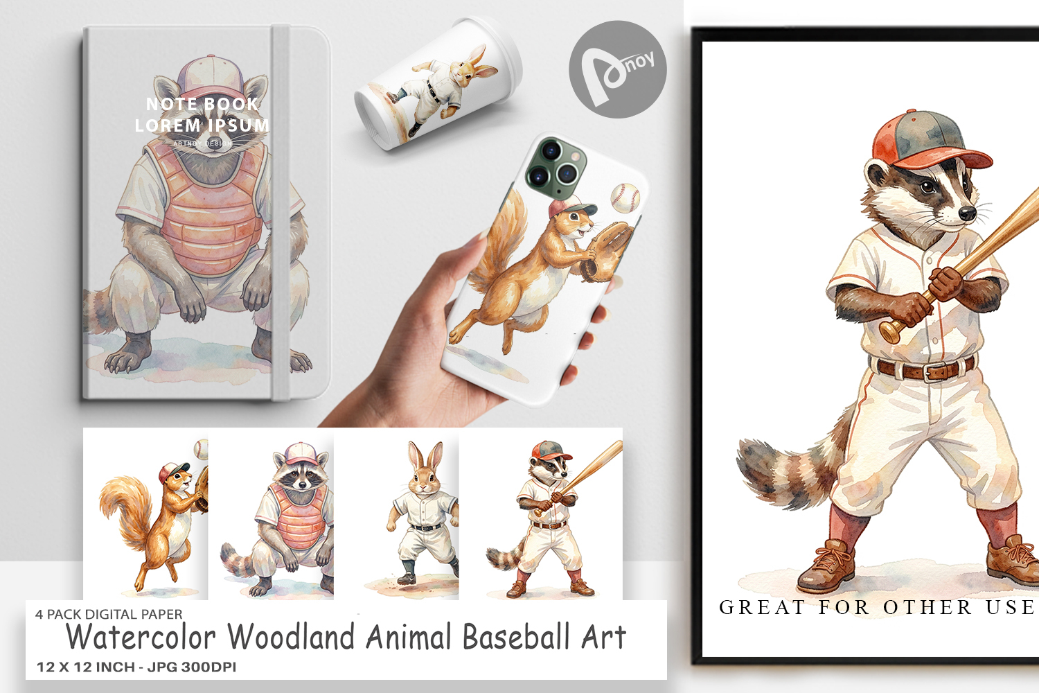 Woodland Animal Baseball Digital Paper product image 1