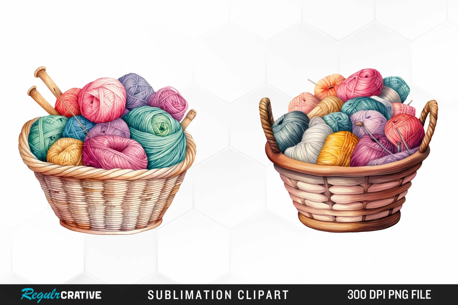 Watercolor Yarn In Basket Clipart product image 1