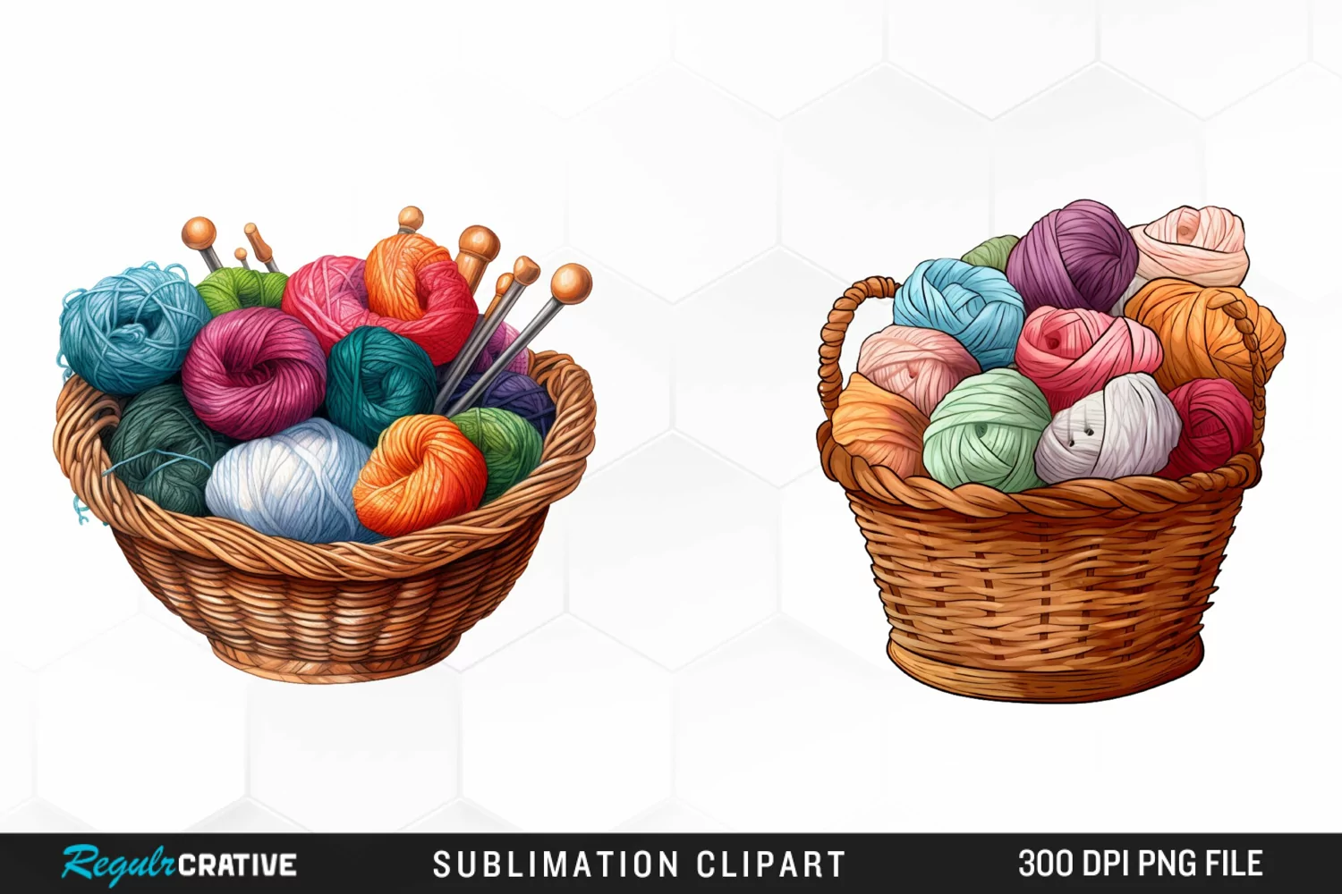 Watercolor Yarn In Basket Clipart product image 1