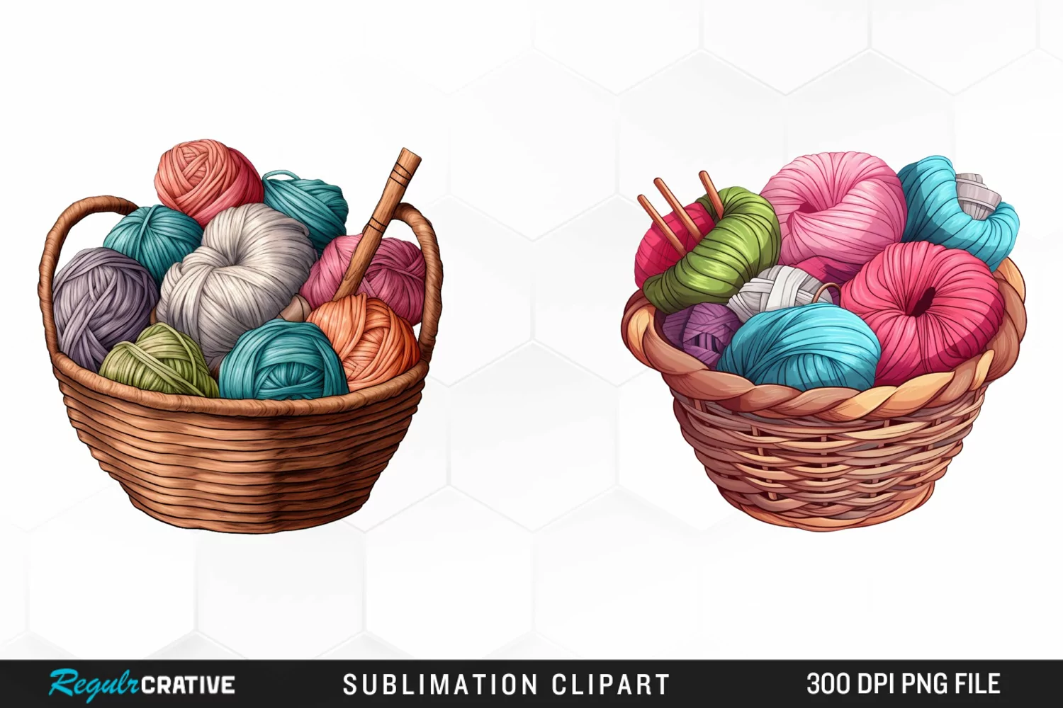 Watercolor Yarn In Basket Clipart product image 1