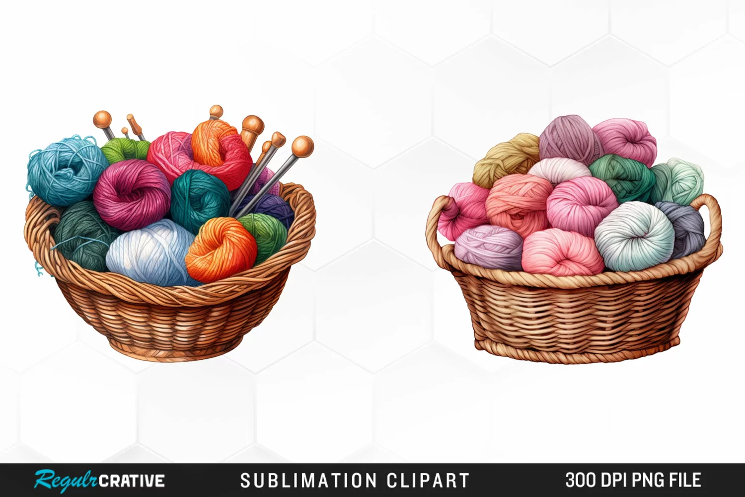 Watercolor Yarn In Basket Clipart product image 1