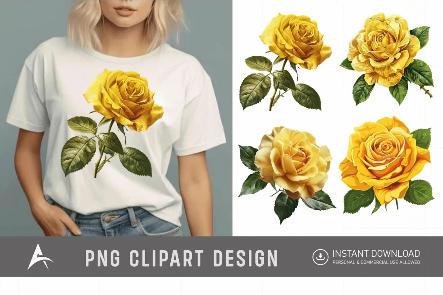 Watercolor Yellow Rose Clipart product image 1