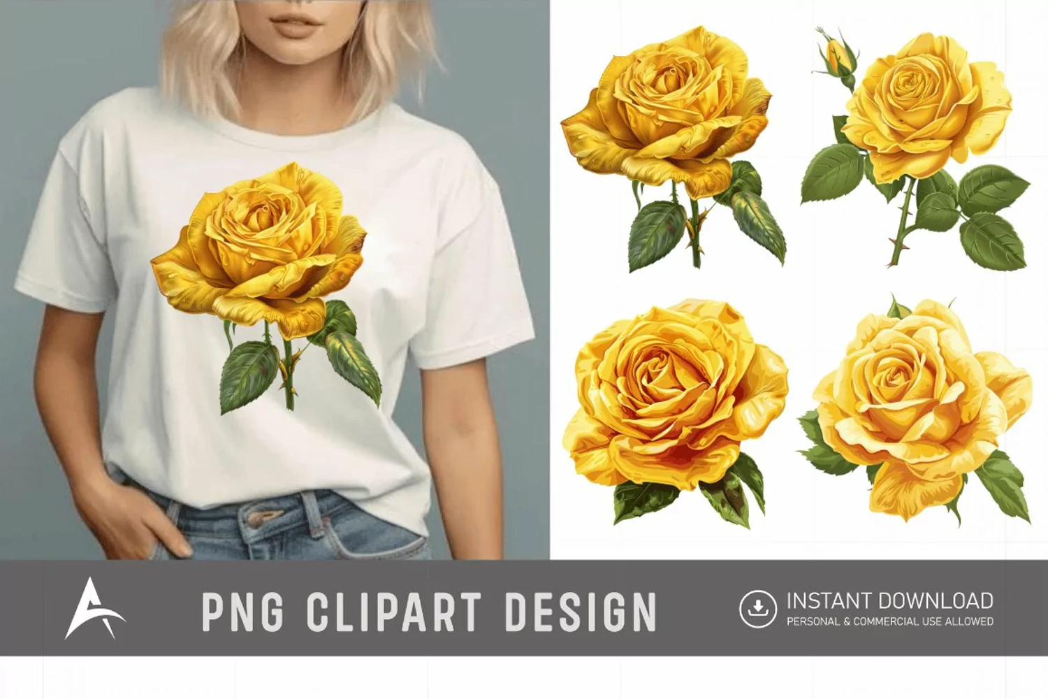 Watercolor Yellow Rose Clipart product image 1