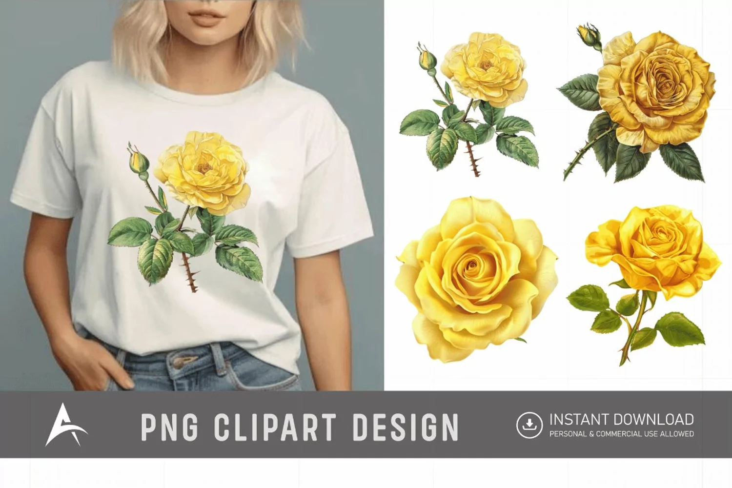 Watercolor Yellow Rose Clipart product image 1