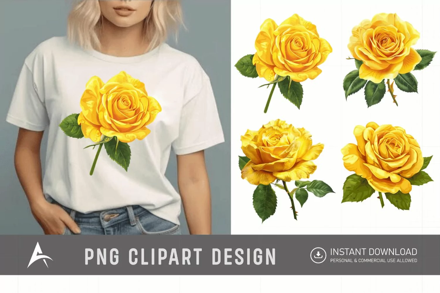 Watercolor Yellow Rose Clipart product image 1