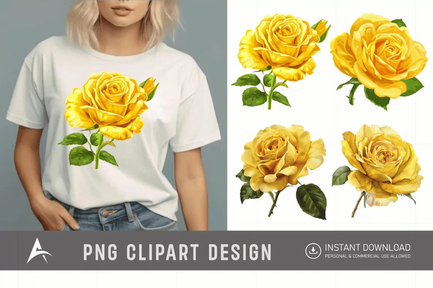 Watercolor Yellow Rose Clipart product image 1