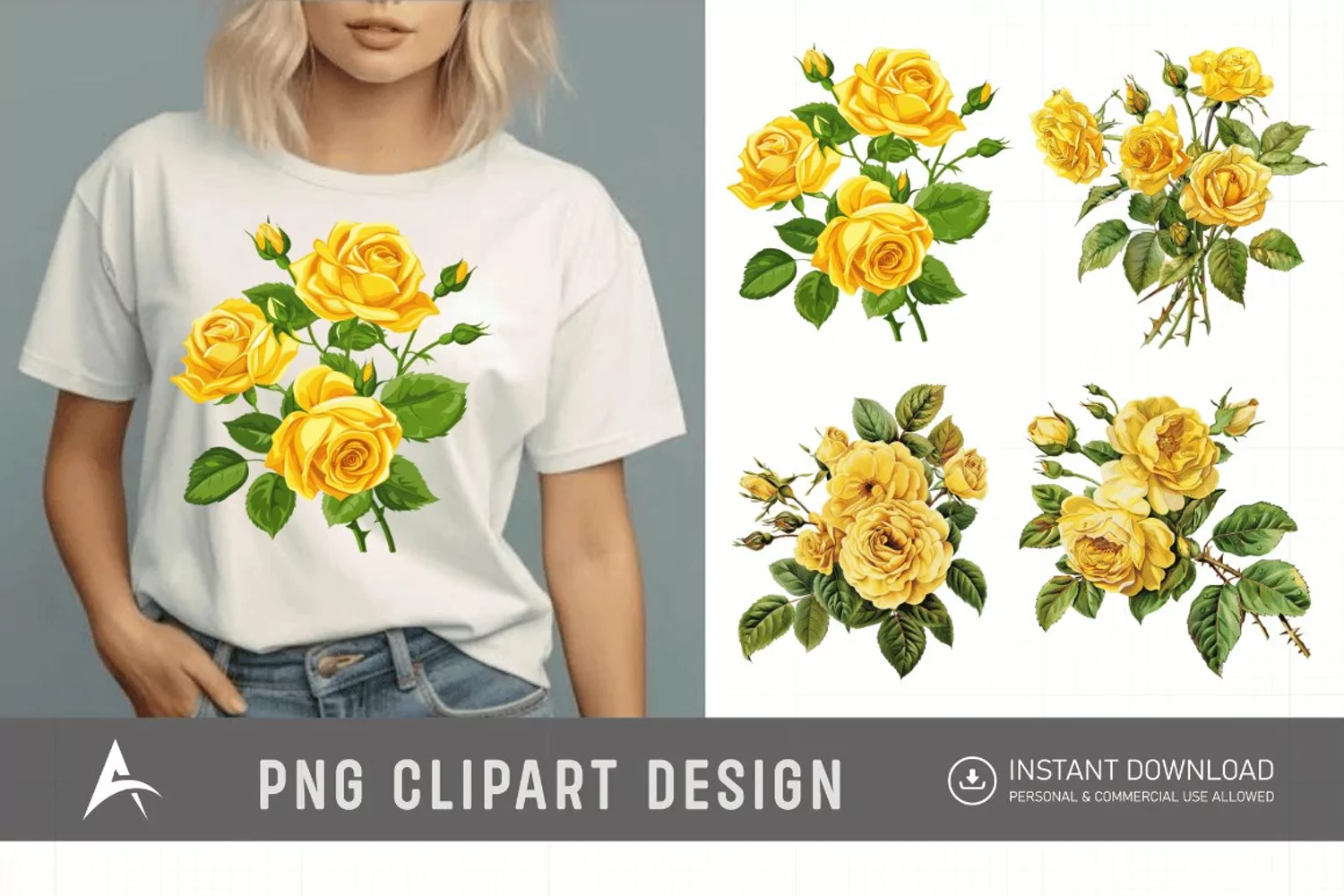 Watercolor Yellow Rose Bouquet Clipart product image 1