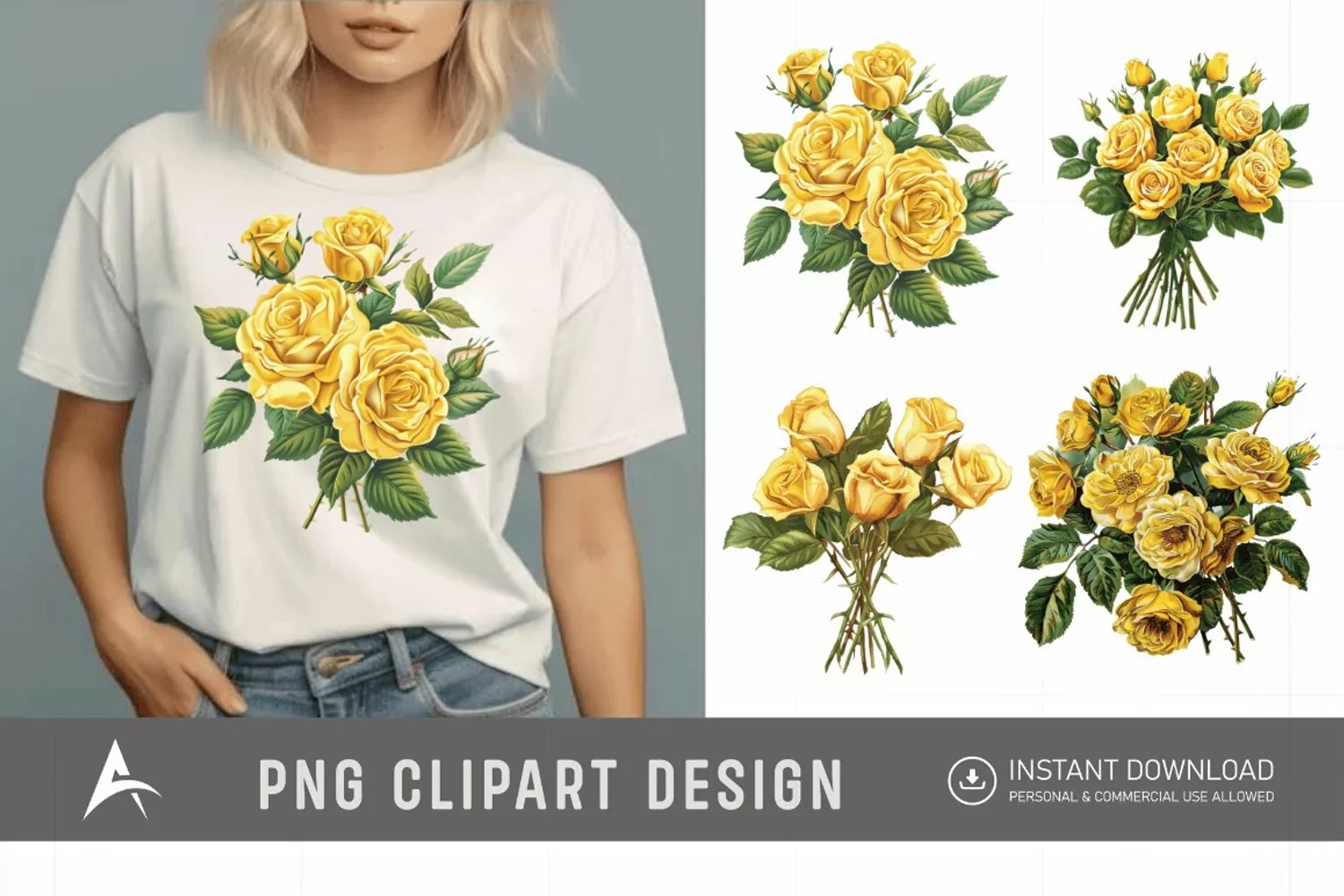 Watercolor Yellow Rose Bouquet Clipart product image 1