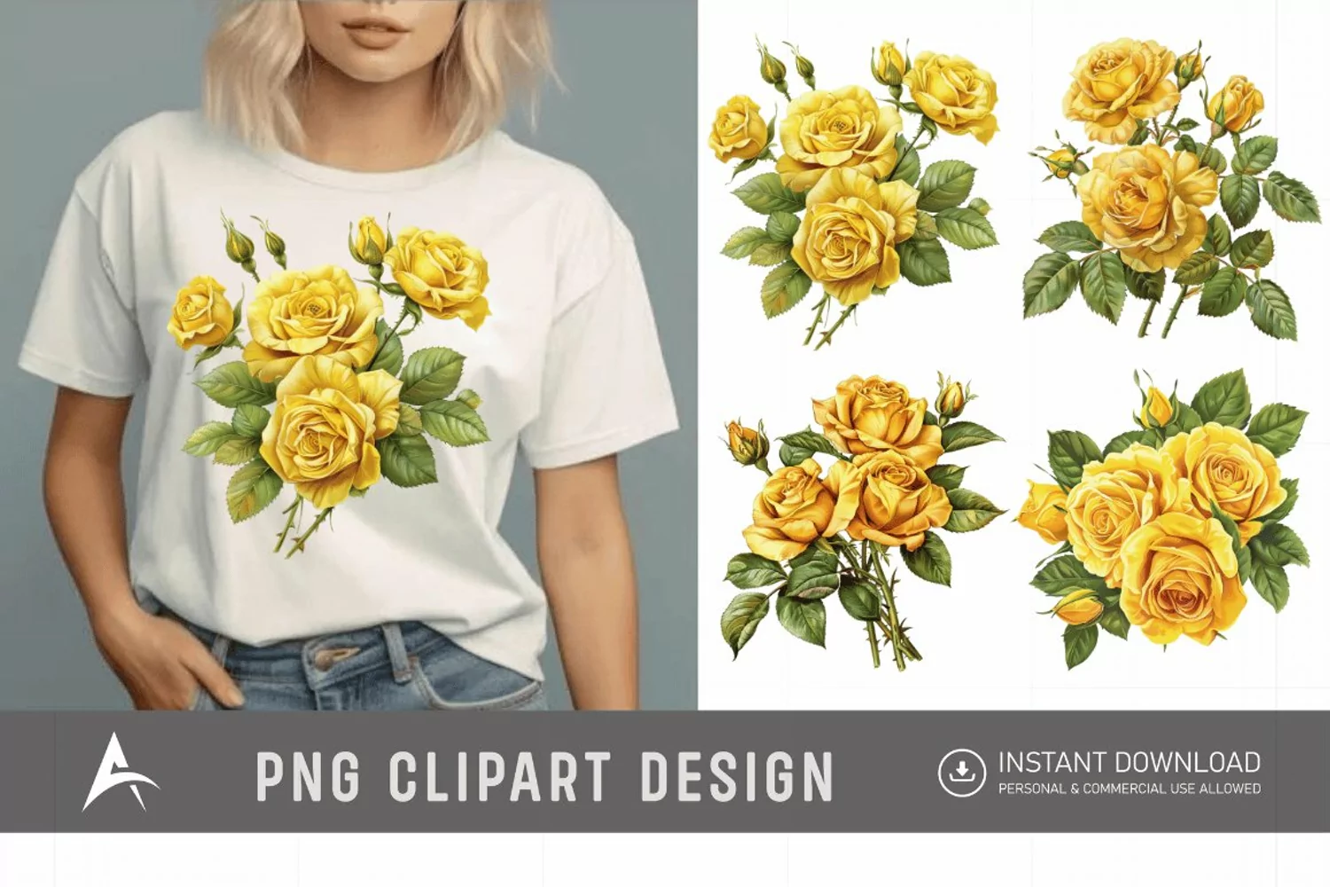 Watercolor Yellow Rose Bouquet Clipart product image 1
