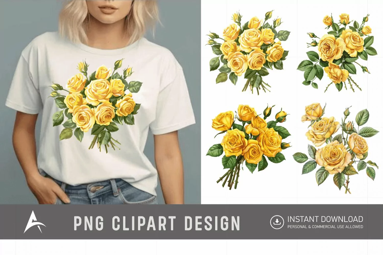 Watercolor Yellow Rose Bouquet Clipart product image 1