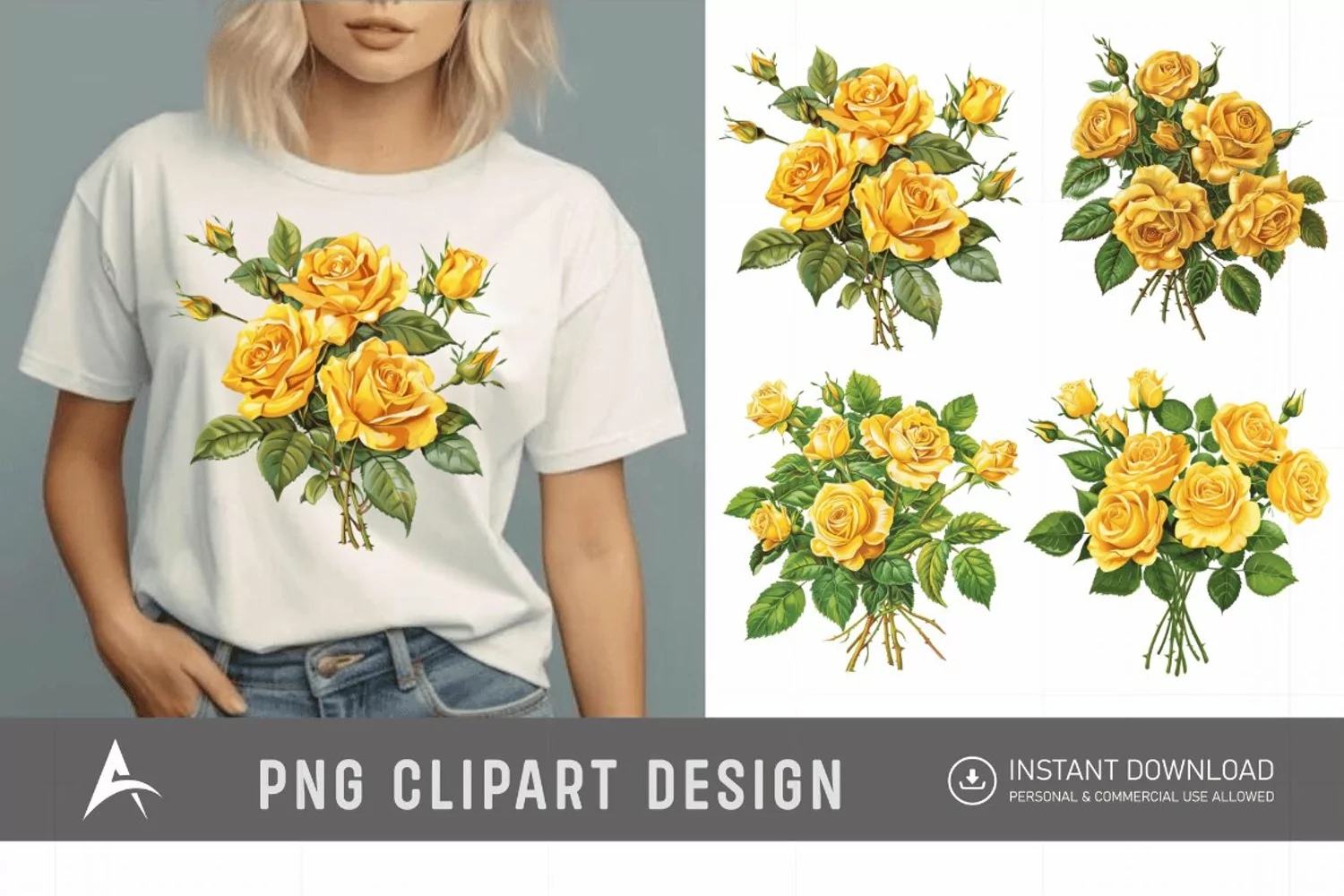 Watercolor Yellow Rose Bouquet Clipart product image 1
